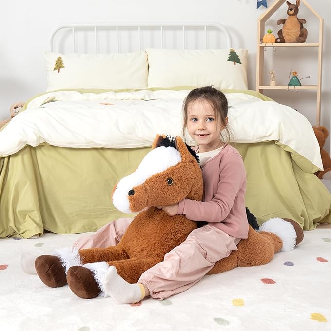 MaoGoLan Large Horse Stuffed Animal for Boy, Big Horse Plush Toy for Girl Boy, Ridable Stuffy Pony for Kid, Stuffed Pony Plush Pillow for Easter Birthday Gifts Baby Shower Party Favor, 47 inches, Tan