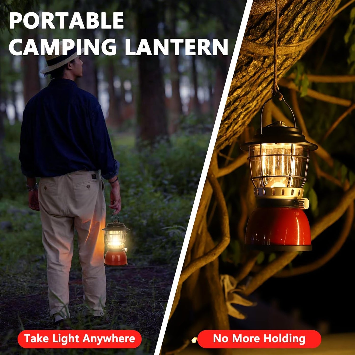 LED Camping Lantern Rechargeable Stepless Dimming Vintage Tent Lamp, 4000mAh Power Bank, IPX5 Waterproof Portable Hanging Camping Tent Light for Camping Hiking Emergency and Power Outage