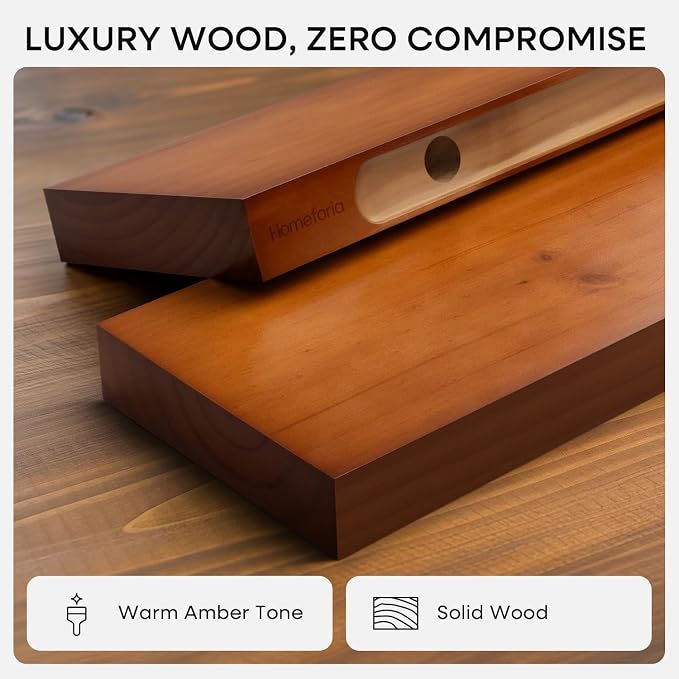 Homeforia 20 inch Floating Shelf Oak, High End Solid Real Wood 20inch Long Floating Shelves for Wall Mounted, Honey Oak Wooden 20in Floating Shelves, Heavy Duty Bracket, 20 X 6.5 X 1.75 inch, Set of 4