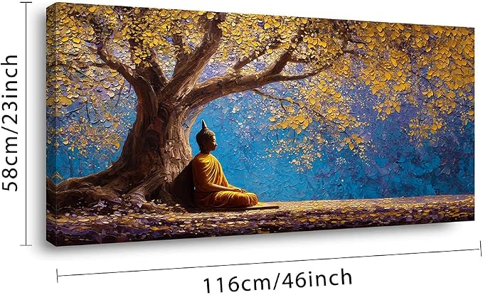 Ggaafet Gold Buddha Wall Art for Living Room Canvas Painting Prints Golden Tree Buda Calming Buddhist Art Deco Fantasy Artwork Office Bedroom Listening Dining Room Decor Large