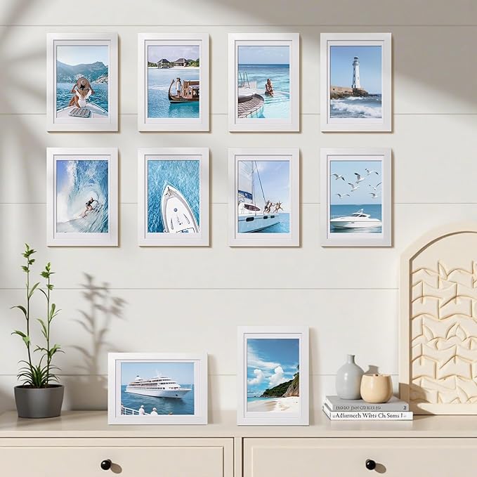 HappyHapi 4x6 Picture Frames Set of 10, Tabletop or Wall Display Pictures 3.5x5 with Mat or 4x6 Without, Multi Photo Frames Collage (White)