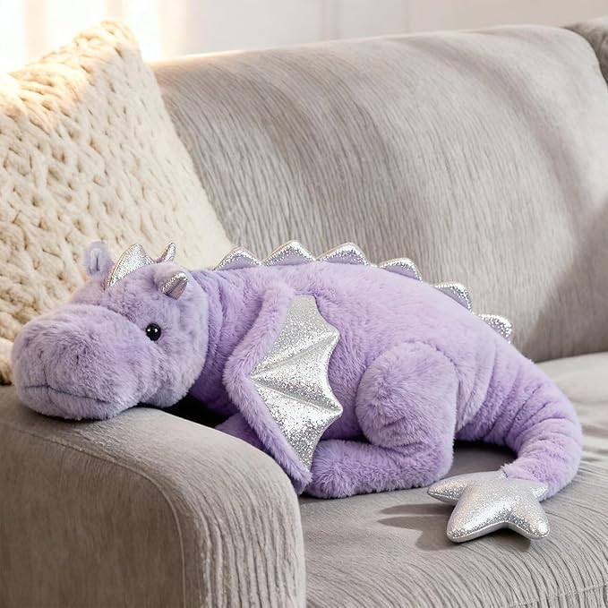 ARELUX Giant 50in 3Lb Big Purple Dragon Large Stuffed Animals Cute Plush Toy Fuzzy Jumbo Dinosaur Pillow Plushies with Wings Cuddly Soft Green Pterosaur Plushie for Friends
