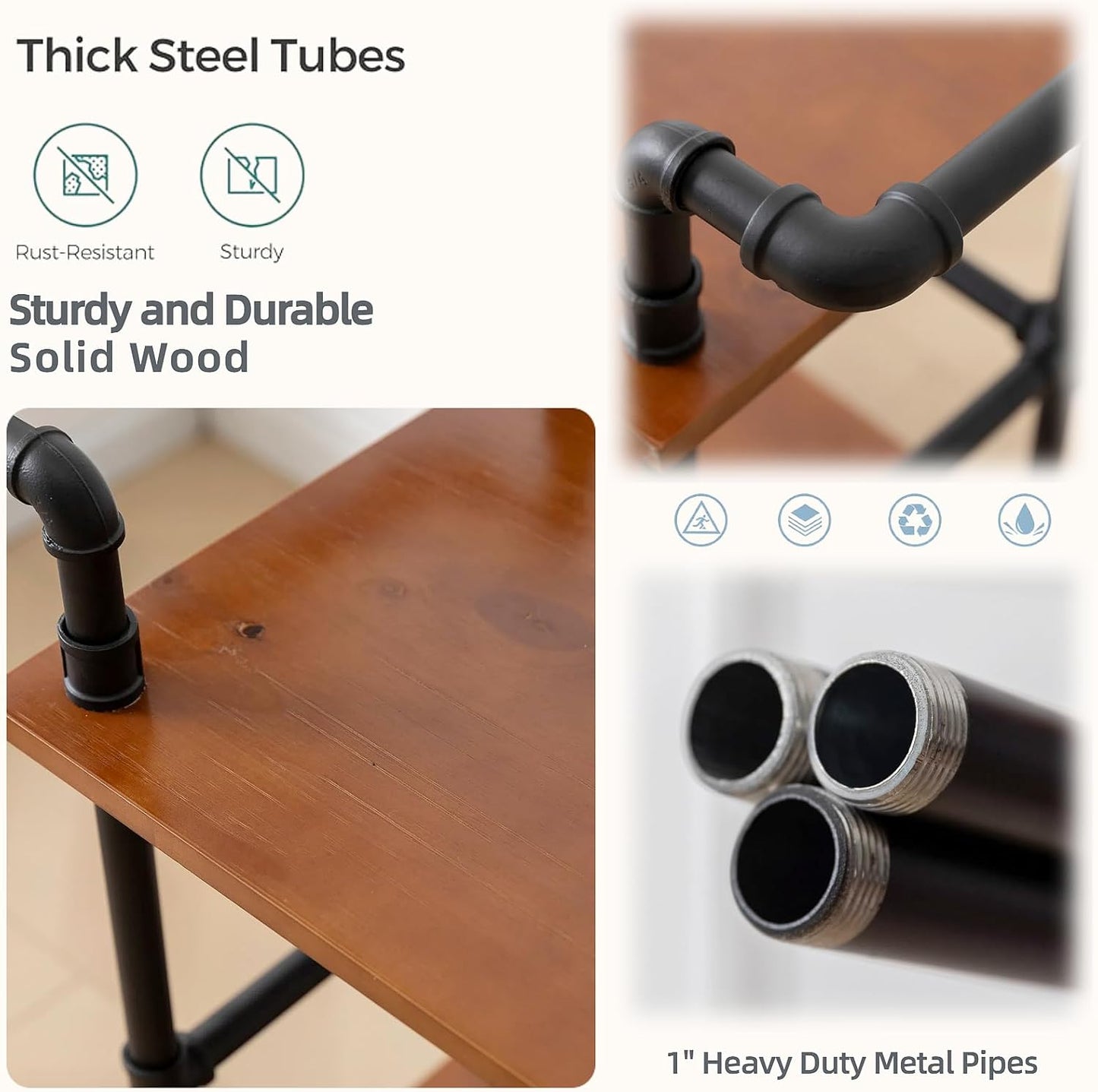 Industrial Pipe Bar Carts/Serving Carts/Kitchen Carts/Wine Rack Carts on Wheels with Shelves - Wood Rolling Carts - Wine Tea Liquor Shelves/Holder - Home Furniture (Two tiers pipe wood bar cart)