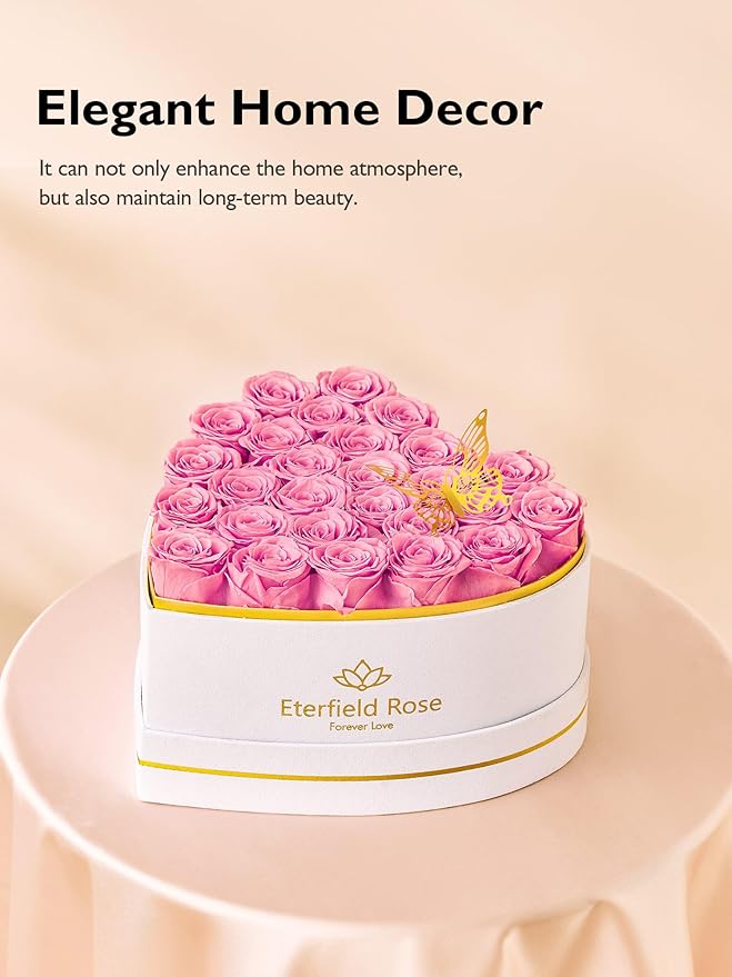 Eterfield 27 Forever Flowers in Heart Shape Box, Preserved Roses that Last a Year Preserved Flowers Birthday Gifts for Her Mom Women Wife Anniversary Valentines Day Mothers Day Christmas, Pink
