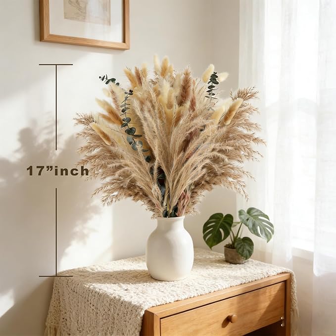 710Pcs Natural Dried Pampas Grass Decor, 9 Types Dried Flowers for Vase, Boho Pampas Bouquet for Wedding, Party, Centerpiece Table, Modern Home, Western Living Room, Nursery, Farmhouse Decor 17''