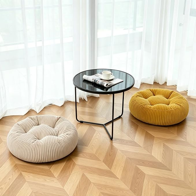 Round Floor Pillow, 6-Inch Thick Meditation Floor Cushion with PP Cotton Filling, Soft Corduroy Boho Floor Seating for Living Room, Bedroom, 22 x 22 Inches (Yellow, 1 Pack)