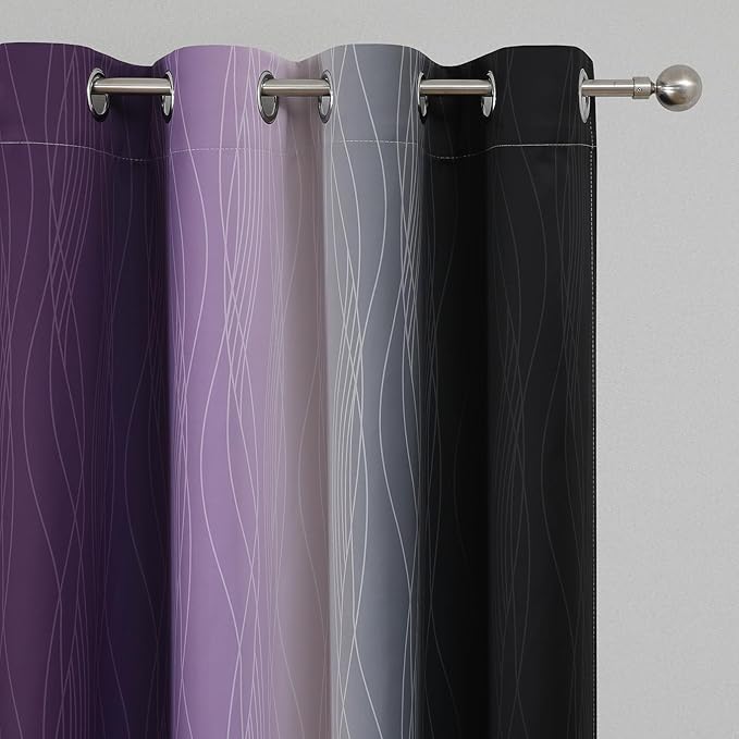 Estelar Textiler Purple and Black Ombre Blackout Curtains 102 Inches Long 2 Panels Set, Thermal Insulated Gradient Drapes for Bedroom, Energy Saving Grommet Curtains for Living Room,52Wx102L