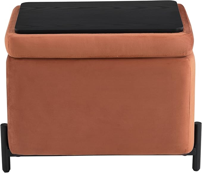 Studio Living® Connor 24" Small Storage Ottoman, Modern Boho, Matte Black Metal Legs, Velvet Fabric, Rust