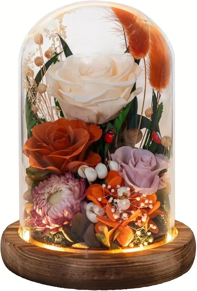 Forever Flower Gifts for MOM:Perfect Mothers Day Flowers for Mom Wife Grandma-Preserved Flower with Symbolic Ladybugs–Flowers for Delivery Prime on Anniversary Birthday (Orange)