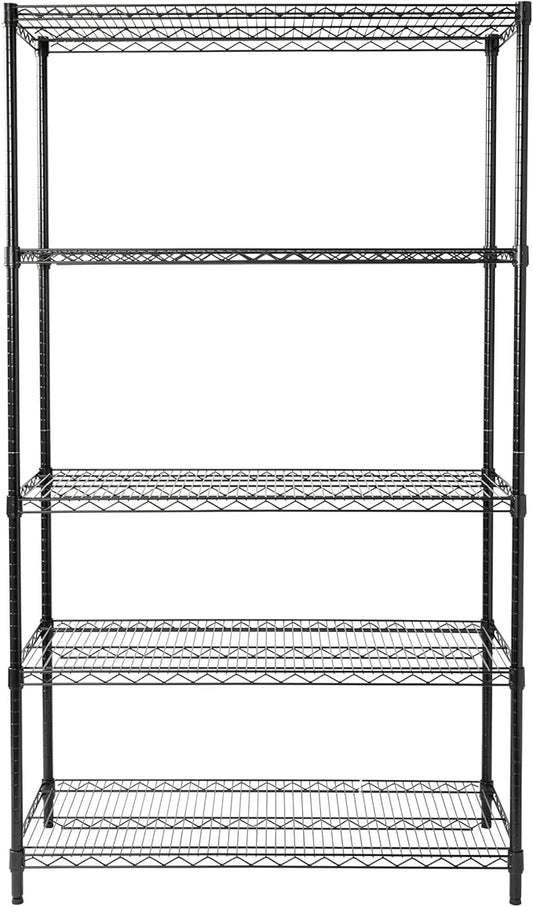 Honey-Can-Do 5-Tier Heavy-Duty Adjustable Shelves, Metal Storage Rack with 800-lb Shelf Capacity, Black, 18" W x 42" L x 72" H