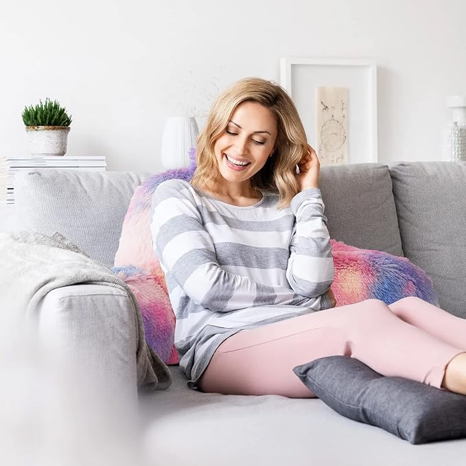 A Nice Night Faux Fur Reading Pillow Bed Wedge Large Adult Children Backrest with Arms Back Support for Sitting Up for Bedrest,PinkPurple