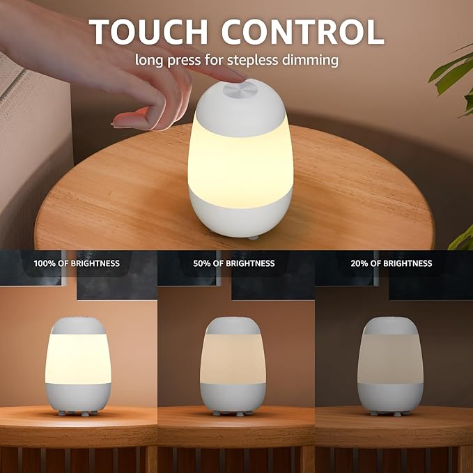 uuffoo 2 Pack Rechargeable Night Light Lamp 3 Color Touch Dimmable LED Portable Table Lamp Battery Operated, USB Changing, Small Cordless Lamp for Bedside Bedroom Travel