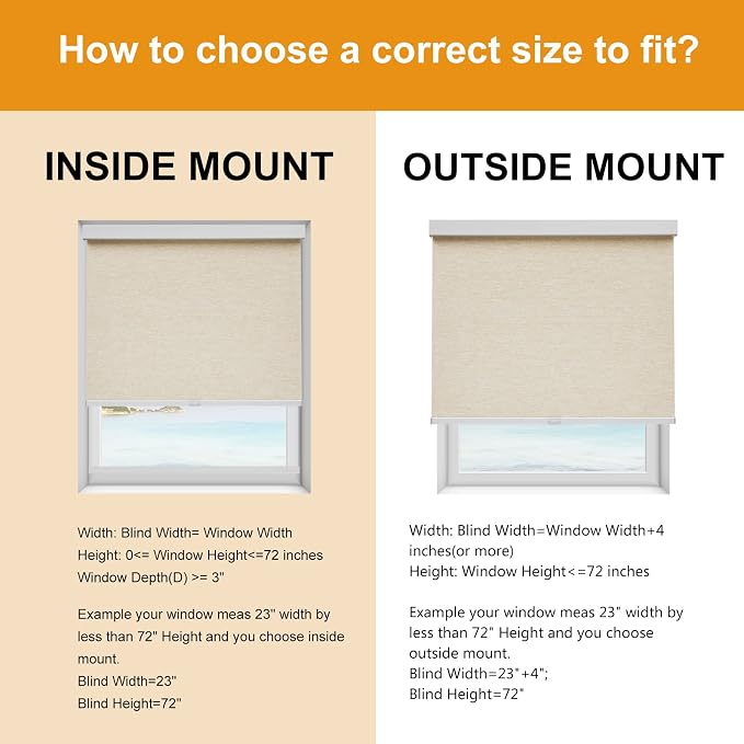 Persilux Custom Size Free-Stop Shades with Valance, Natural Woven Cordless Blinds, Light Filtering Roller Shades for Home, Roller Window Shades, Door Blinds for Windows (Khaki)