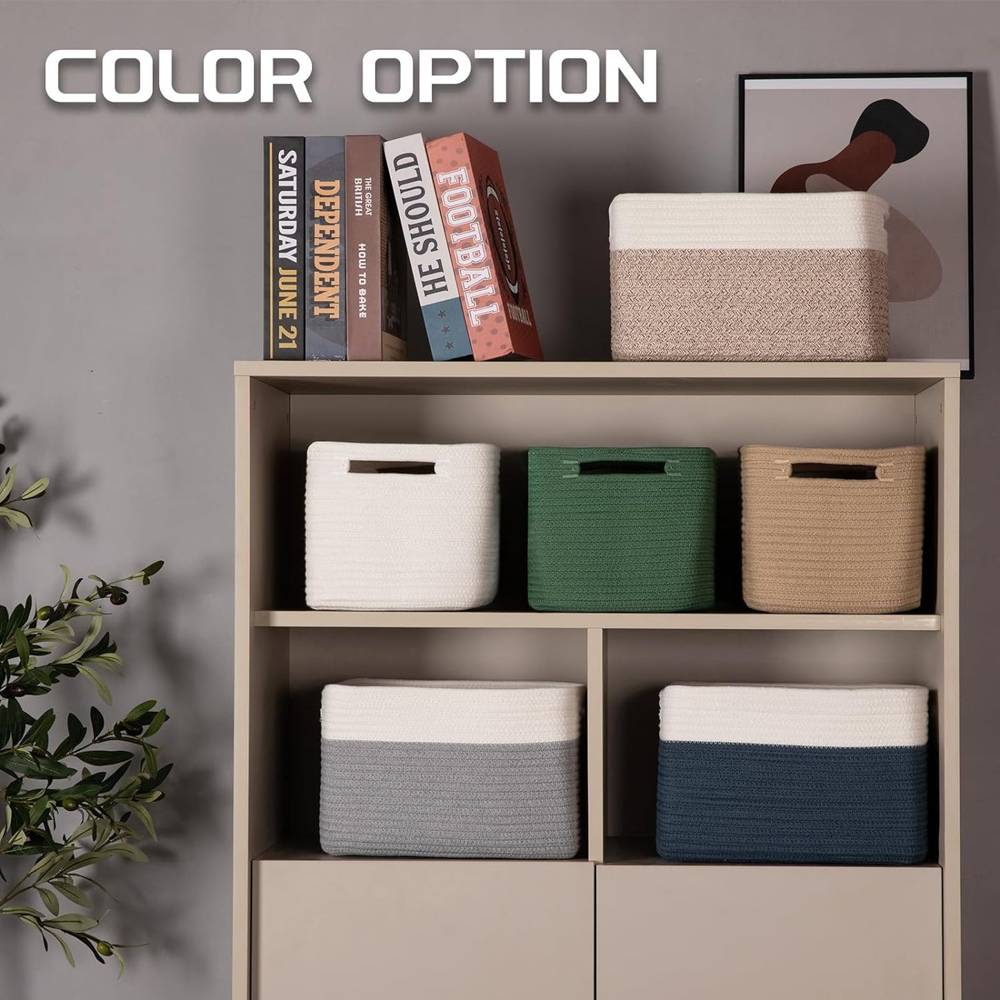 4 Pack Storage Baskets for Organizing, Woven Baskets for Shelves - Perfect for Toys, Books, Towels, and Clothes, Durable Gift Basket Bins Toy Storage, 12.7''Lx9''Wx7.8''H, Brown & White