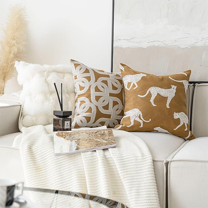 Croker Horse 22x22'' Inches Throw Pillow Cushion Cover - Pig Nose Horseshoe Pattern Chenille Jacquard Embroidery Luxury Modern Style Couch Sofa Pillow for Living Room Bedroom