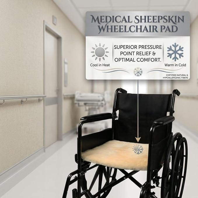 Natural Sheepskin for Bed Sores and Skin Irritation | 100% Real Medical Sheepskins with Non-Slip Back for Pain Relief and Discomfort, Wool Seat Pad, Natural, 17 in. x 17 in.