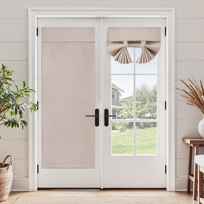 HOMEIDEAS 100% Linen Blackout Sidelight Curtains for Front Door, Side Door Window Curtains, Small Window,Thermal Insulated Covering, 1 Panel, W12 X L40 Inch, Natural