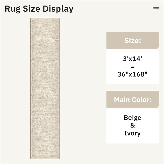 Soalmost Hallway Runner 3x14 - Runner Rugs 14ft Washable Entryway Rug Vintage Kitchen Runners Non Slip Indoor Rug Farmhouse Carpet Runner for Bathroom Living Room Bedroom, Beige