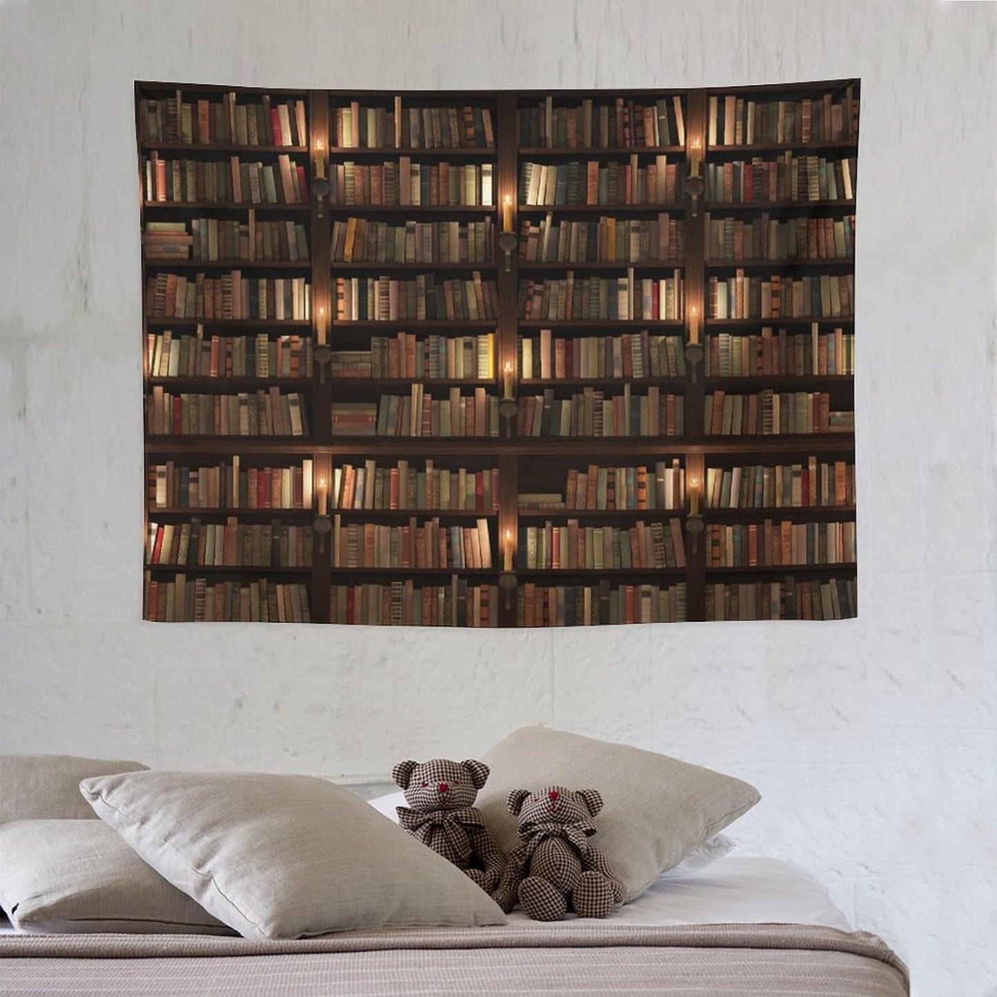 Kurtect Bookshelf Tapestry,Retro Library Bookcase Antique Mid Century Pattern Print Tapestries for Party Beach Picnic Blankets Tablecloths Living Room Wall Deocr, 30x40 in