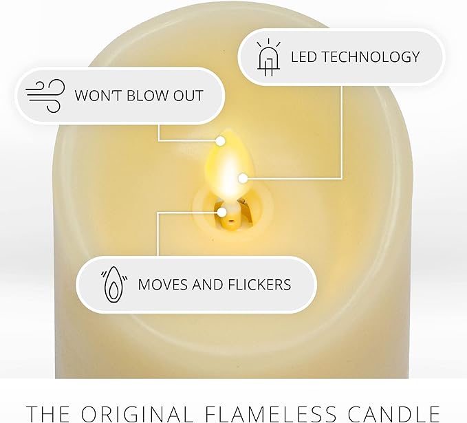 Luminara Scalloped Edge Flameless LED Candle, Ivory, 3" x 5", Battery Operated, Moving Flame, Real Wax Pillar with Timer, Vanilla Honey Scented