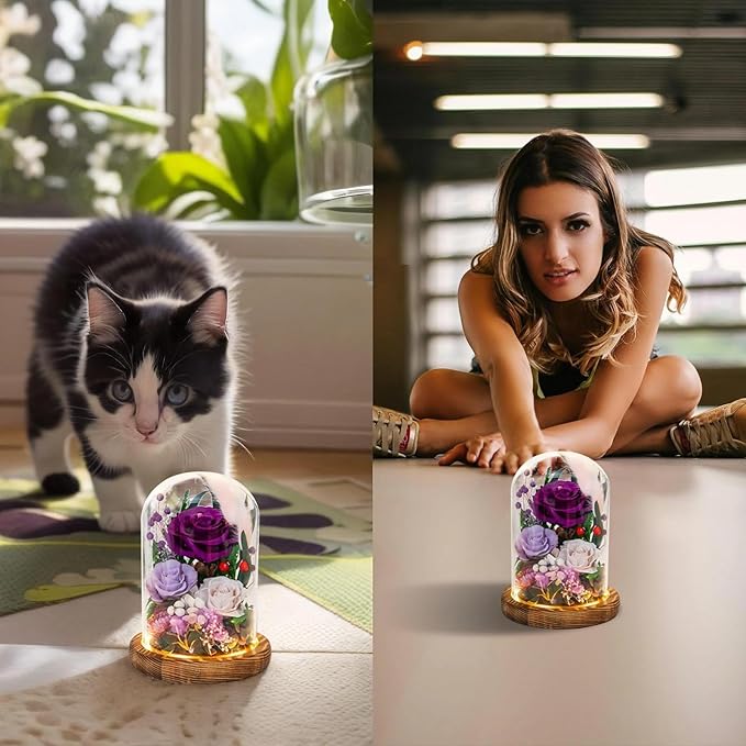 Forever Flower Gifts for MOM:Perfect Mothers Day Flowers for Mom Wife Grandma-Preserved Flower with Symbolic Ladybugs–Flowers for Delivery Prime on Anniversary Birthday (Purple)