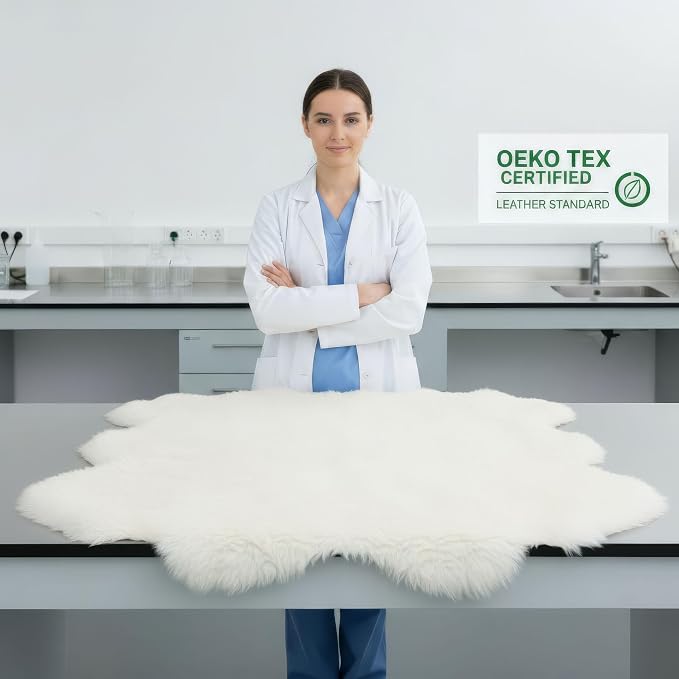 Genuine Extra Large Sheepskin Rug for Living Room/Bedroom - Super Soft Sheep Skin - Eight Pelt Natural Non-Dyed Fur with Skid Resistant Suede Backing, 6ft. x 8ft.