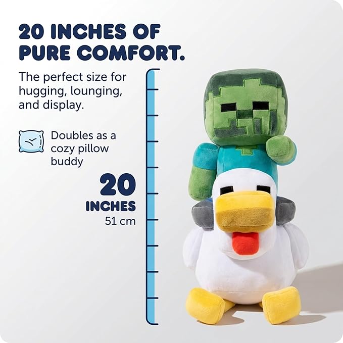 Jay Franco Minecraft Plush Pillow Buddy - Large 20 Inch Soft Plushie Stuffed Pillow, Gray - Chicken Jockey