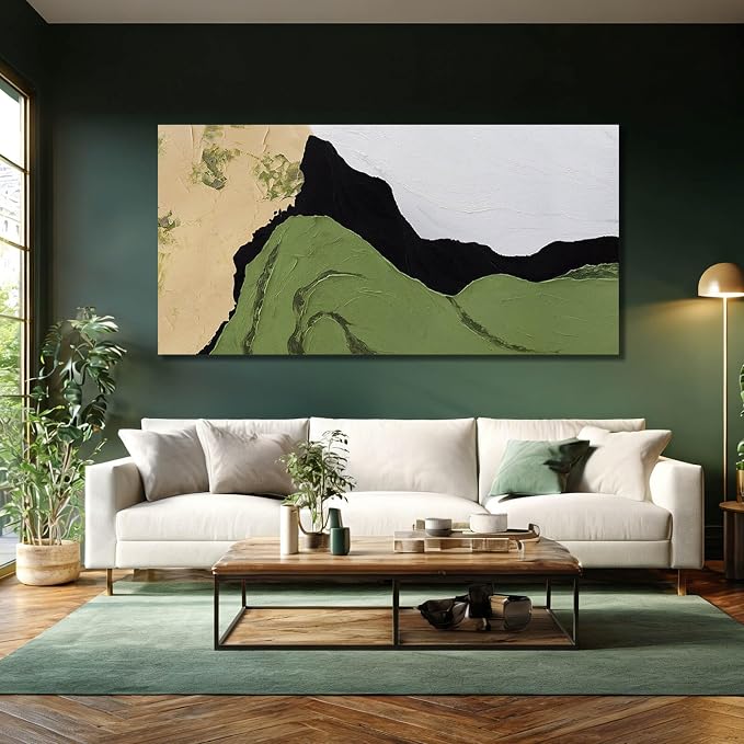 Canvas Art Large Framed Abstract Neutral Wall Decor Contemporary Wall Art for Living Room Green and White Pictures for Bedroom Colorful Artwork 29x58 Inch Large Size