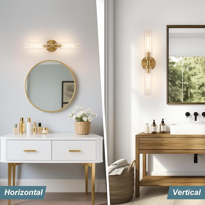 Battery Operated Wall Sconces, Wall Sconce Set of 2, 3000K-6500K Gold Rechargeable Wall Lamp with Remote, Indoor Non-Hardwired Wall Sconce, Modern Vanity Light for Bedroom, Living Room, Aisle