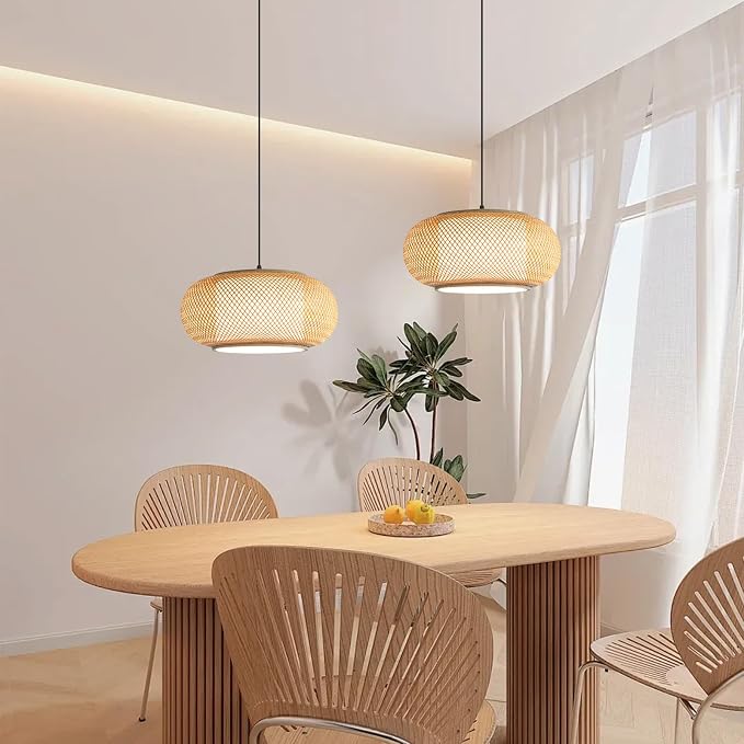 Bamboo Pendant Light Dining room light wabi sabi japanese Light fixture Country style Ceiling Hanging Light Beige Boho Antique Lantern Applicable for Kitchen Island Teahouse bedroom Restaurant