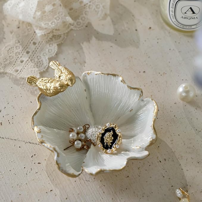 NIKKY HOME Vintage Jewelry Dish Tray, Bird Ring Holder, Small Jewelry Tray Trinket Dish Vanity Tray for Home Decor Christmas Birthday Wedding Gifts