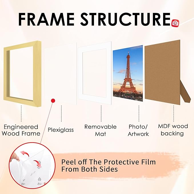 FIXSMITH 10 Pack Picture Frames Collage Wall Decor for Mounting or Tabletop Display, Gallery Wall Frame Set with Two 8x10 Gold Frames, Four 5x7 and Four 4x6 Frames, Multi-Pack Photo Frame Set