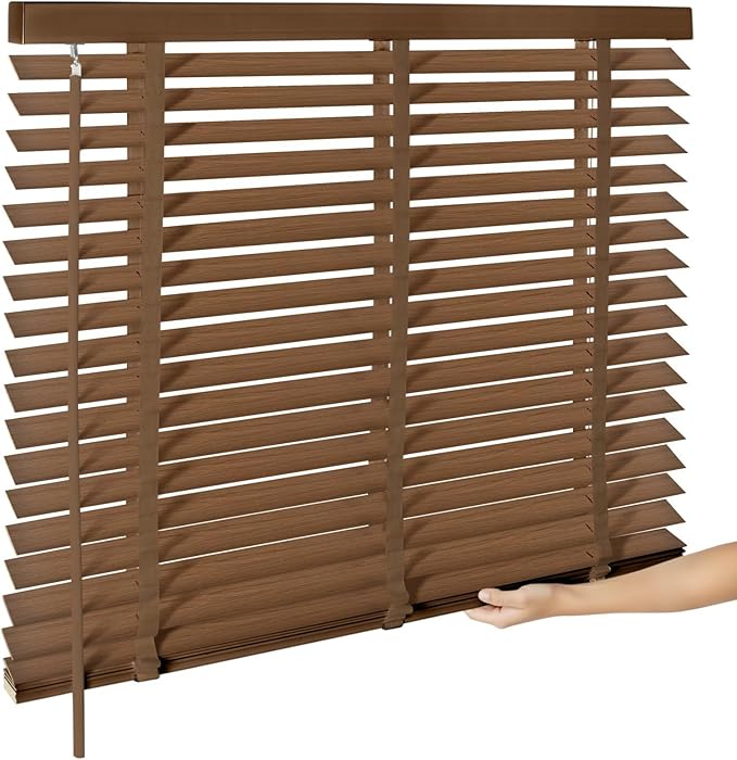 2" Cordless Real Wood Blinds for Indoor Windows, Rose Wood, 24" W x 64" H | Horizontal Venetian Blinds with Tilt Wand, Light Filtering, Privacy Control, Easy Installation for Bedroom, Living Room