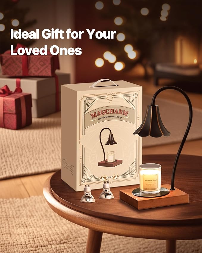 Candle Warmer Lamp with Timer & Stepless Dimmable, Electric Warmer Lamp for Jar Candles, Mid Century Modern Black Wax Melt with 2 Bulbs, Retro Decor House Warming Birthday Gifts