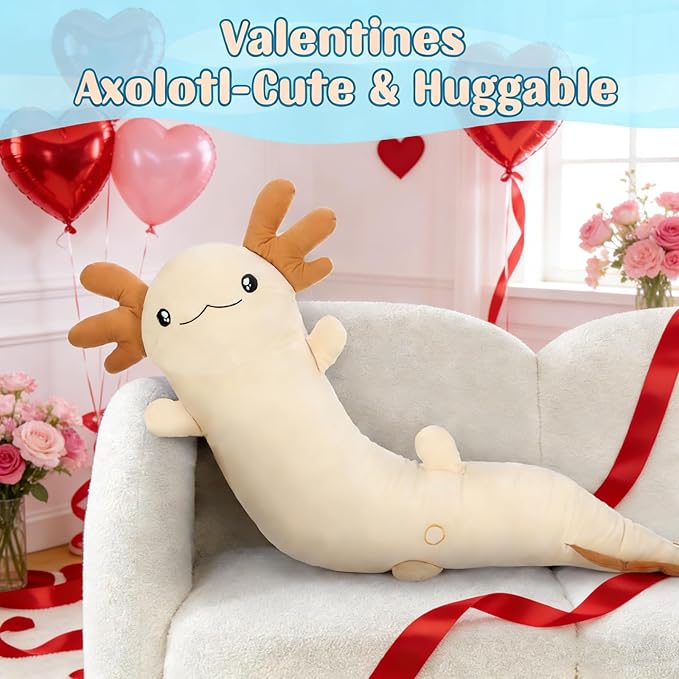 Tezituor 48 inch Giant Axolotl Stuffed Animal Plush Axolotl Body Pillow, Glow-in-Dark Toy for Kids Girls 6-12 Axolotl Lovers Women Girlfriend Gifts Valentine's Day Halloween Christmas