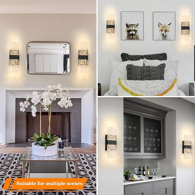 Modern Matte Black Battery Operated Wall Sconces Set of Two - Rechargeable LED Wall Lights with Acrylic Shade, Wireless Bedroom/Living Room Art Light Fixtures