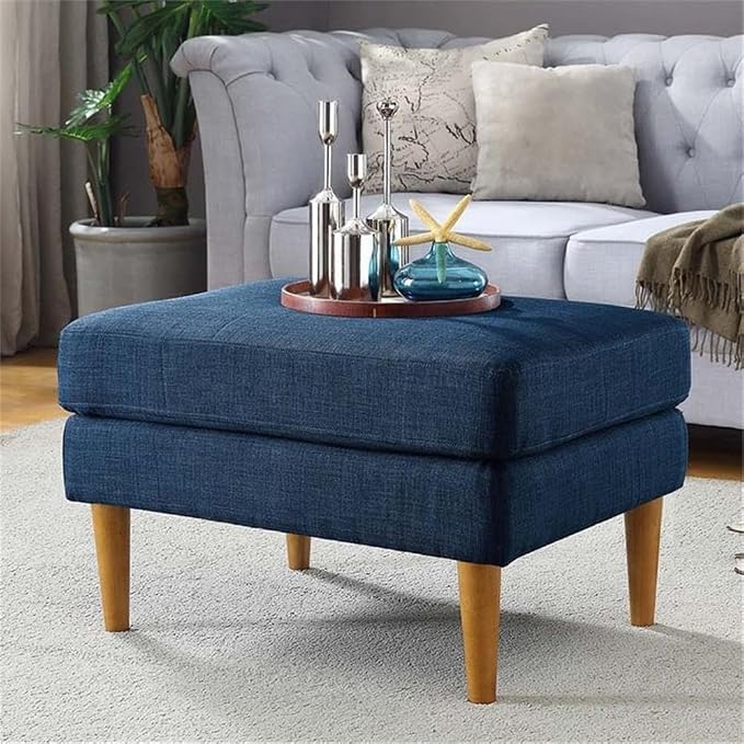 Convenience Concepts Designs4Comfort Marlow Ottoman 27" - Mid-Century Modern Upholstered Footrest & Seat for Living Room, Bedroom, Hallway, or Entryway, Dark Blue Fabric