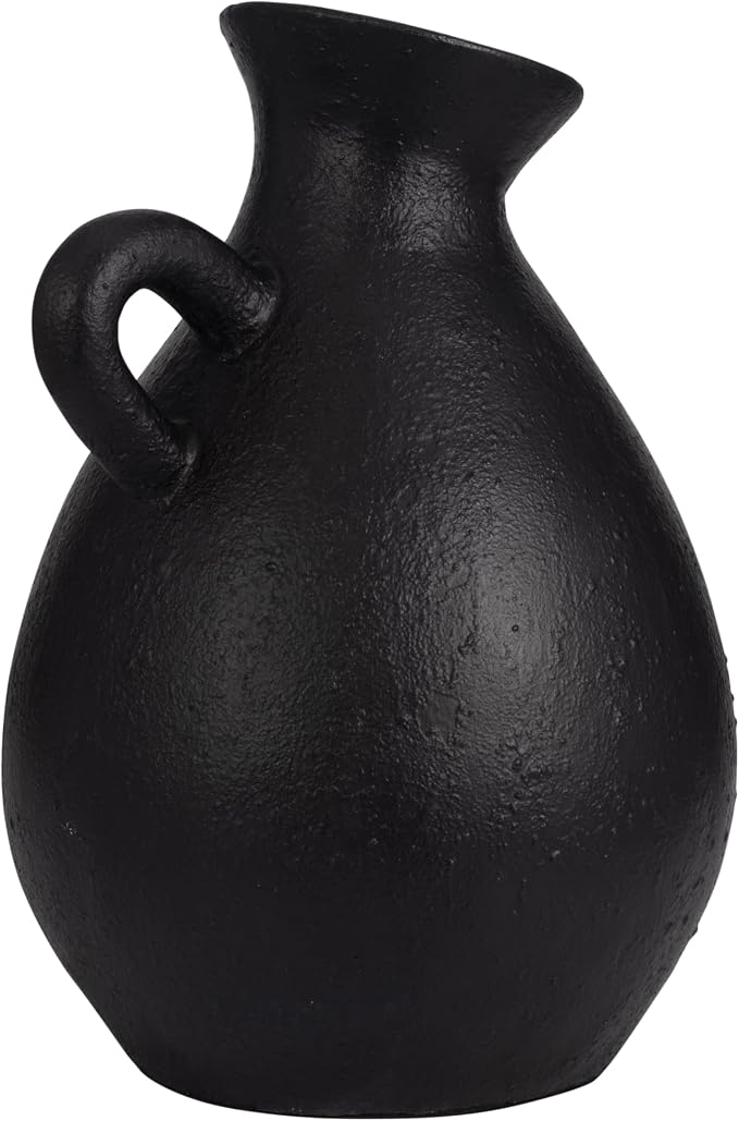 Terracotta Jug with Handle Vase for Living Room Decor - Decorative Home Accents for Bedroom, Office, and Table Centerpiece - Modern Flower Vase for Kitchen Counter and House Styling - 18", Black
