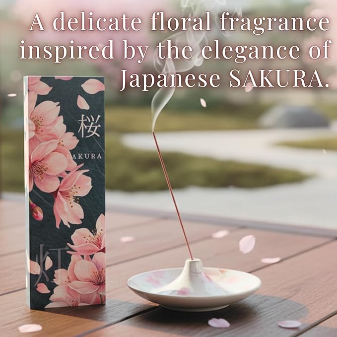Sakura CherryBlossom Premium Japanese Incense Sticks 60sticks Coreless Low Smoke Natural Charcoal Free Non Toxic Kyoto Aroma Aromatherapy Meditation Calming Stress Relief Relaxation TOMORI