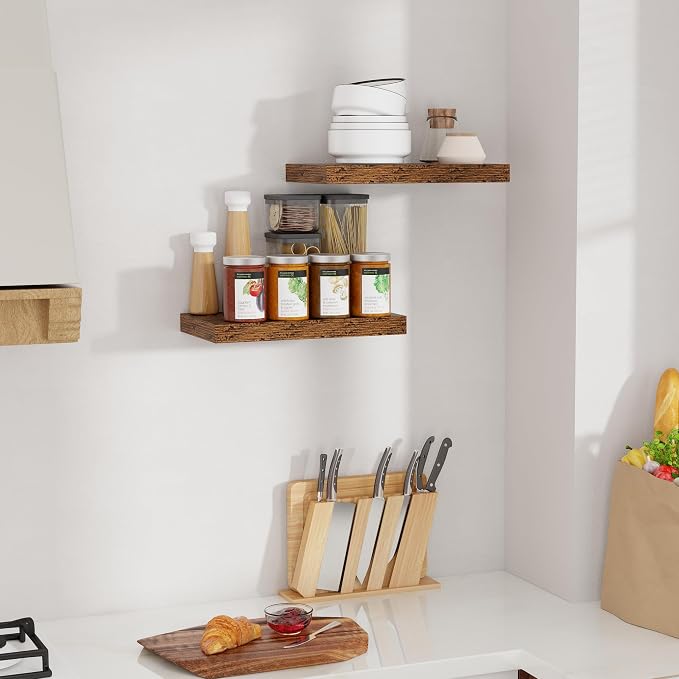 Floating Shelves for Wall, 16 inch Shelves Rustic Wooden Wall Shelves for Storage & Organizer, Deep Farmhouse Shelves for Bathroom Living Room Kitchen Bookshelf, 16 x 9.3 x 1.5 in, 2 Packs
