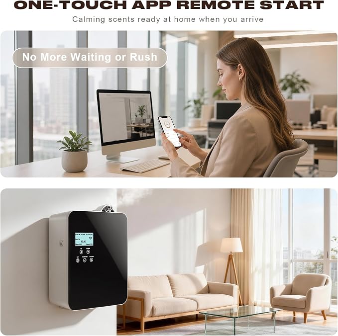 Smart Scent Diffuser HVAC Systems - 3500 Sq.Ft Whole-Home Coverage for Hotel & Home Aroma, 300mL Waterless Cold Air Oil Diffuser with App & Touchscreen Control (Black)