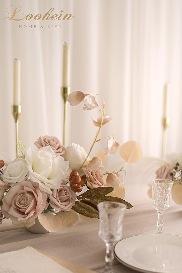 Lookein Artificial Flowers for DIY Wedding Decoration Bridal Bouquet Table Centerpieces Flower Garland Wreaths Aisle Arch Flower Decoration Home Decor, Chic Beige