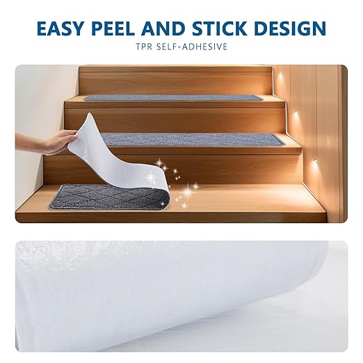 Stair Treads for Wooden Steps Indoor, 7 Pack 8" X 30" Non Slip Carpet Stair Treads with Reusable Adhesive for Kids Elders and Dogs, Surface Polyester TPR Backing Stair Rugs, Dark Grey