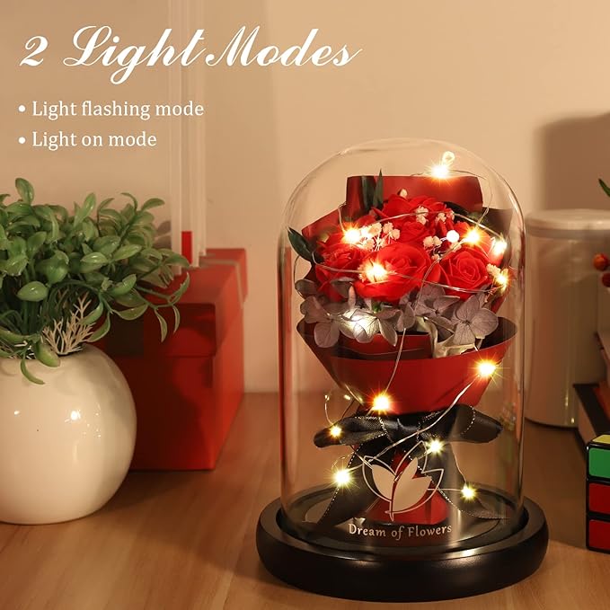Valentines Day Gifts for Her-Beauty and The Beast Rose,Lasts Forever Red Roses,Light Up Rose in Glass Dome,Gifts for Women,Birthday Gifts for Mom,Wife,Grandma,Anniversary,Mothers,Thanksgiving