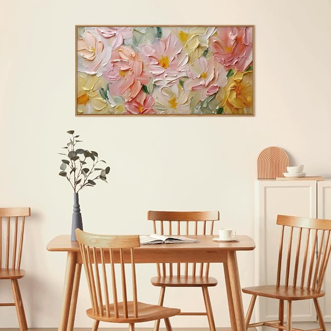 CHDITB Floral Wall Art, 20" X40” Large Watercolor Flower Textured Oil Painting, Modern Wildflower Wall Decor, Framed Canvas Flowers Artwork for Living Room Bedroom Office Girl Room Decoration