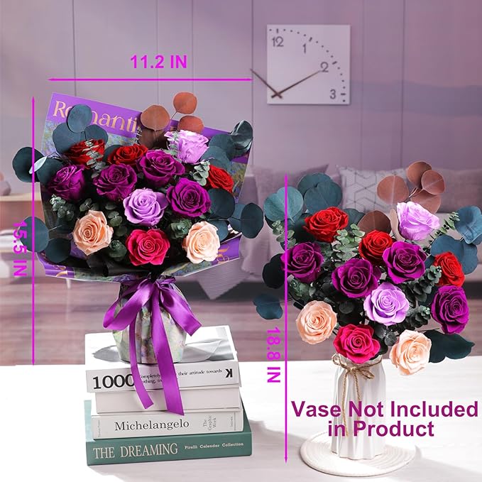 Lovenfold Flowers for Delivery Birthday Flowers Gift for Her,Preserved Flowers Bouquet 12 Roses Mixed Bouquet,Rose Gifts for Women Mom Grandma(Mixed 12 Purple-A Roses)