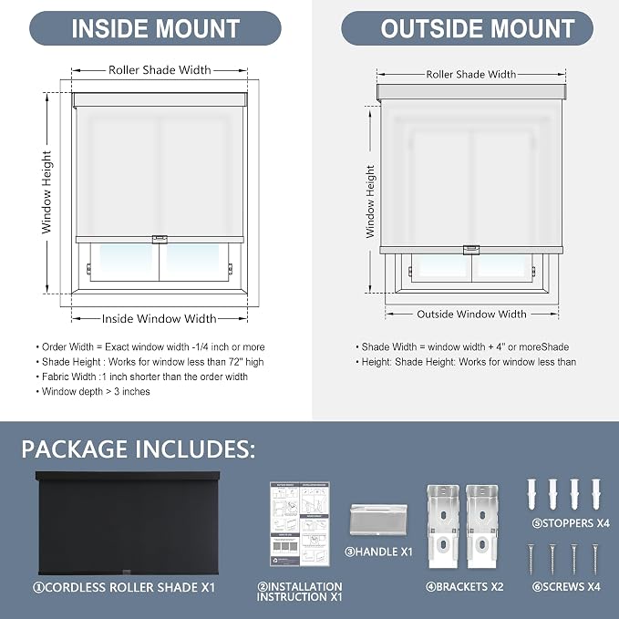 AOSKY Light Filtering Roller Shades Cordless Blinds for Windows, 1% Openness Free-Stop Shades with Valance, Thermal Insulated Fabric, UV Protection, Natural Woven Blinds（29" W x 72" H, Black）