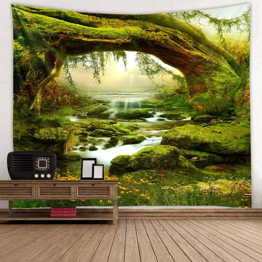 Llamazing Forest Landscape Home Decor - Living Room & Bedroom Magic Tapestry (Sunlight&Creek, 60''L51''W)