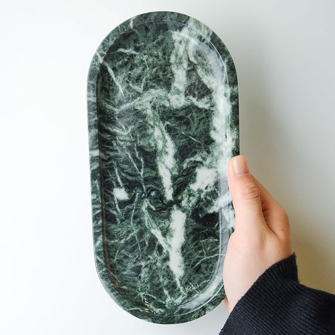 Marble Tray for Kitchen Counter,Stone Tray for Bathroom Countertop,Dresser Vanity Decor Tray,Storage Trays for Perfumes,Candles,Jewelry (Dark Green)