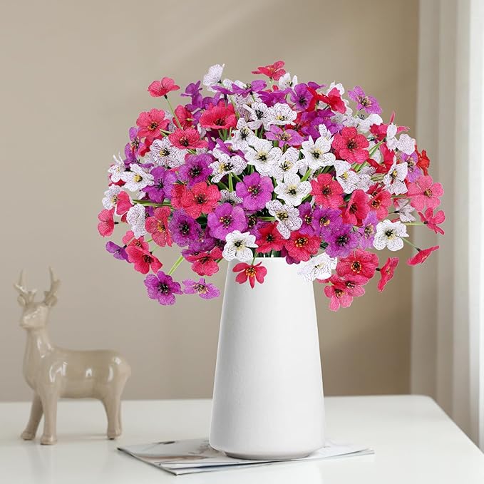 Geegoods Artificial Mums Flowers for Outdoors, 12 Bundles UV Resistant Fake Plastic Colorful Mix Flowers for Patio Porch Spring Summer Decor